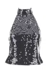 Rotate Birger Christensen Rotate Sleeveless Silver Top With All-over Paillettes In Black