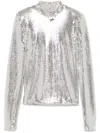 Rotate Birger Christensen High-collar Sequinned Top In Silver