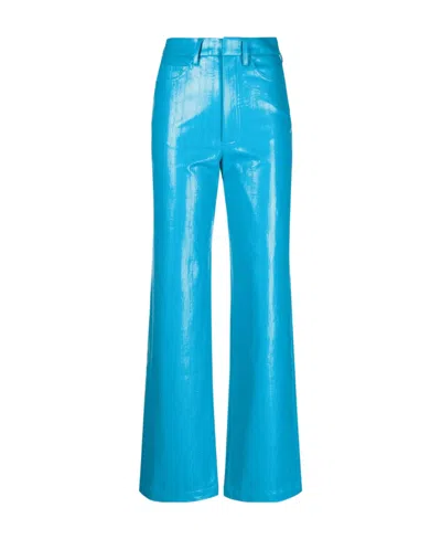 Rotate Birger Christensen High-rise Coated Straight-leg Trousers In Blue