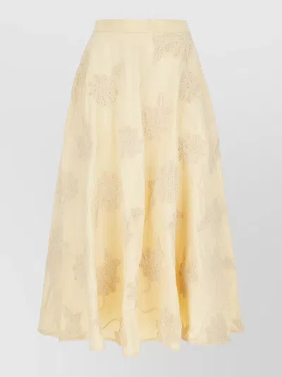 Rotate Birger Christensen High Waist Floral Embroidery Midi Skirt In Neutral