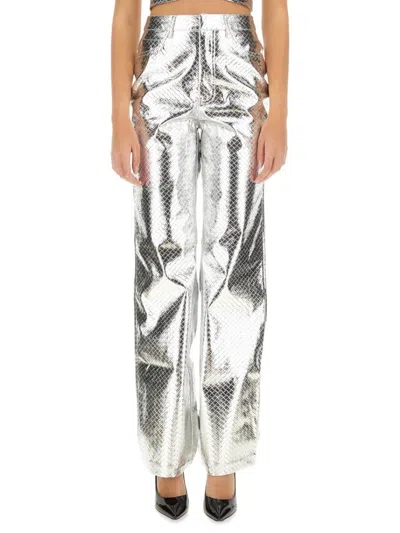 ROTATE BIRGER CHRISTENSEN HIGH-WAISTED METALLIC FINISH STRAIGHT LEG PANTS