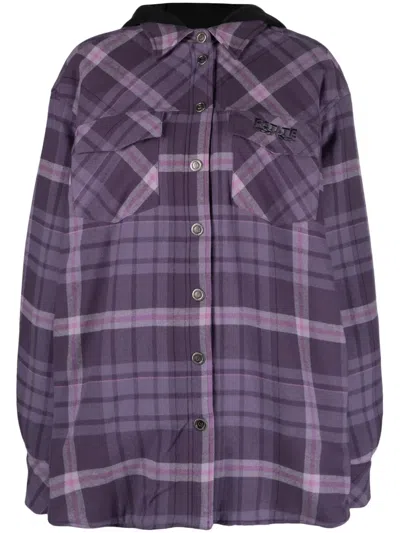 Rotate Birger Christensen Jissa Oversize Flannel Shirt W/hood In Purple,multi
