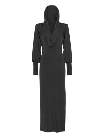 Rotate Birger Christensen Hooded Slinky Maxi Dress In Black