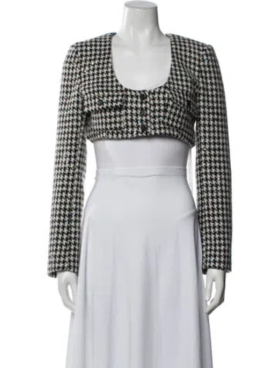 Pre-owned Rotate Birger Christensen Houndstooth Print Bolero In White