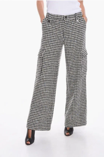 Rotate Birger Christensen Sparkly Houndstooth Print Trousers In Black