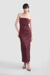Rotate Birger Christensen Rotate Bordeaux Evening Dress With All-over Paillettes In Burgundy
