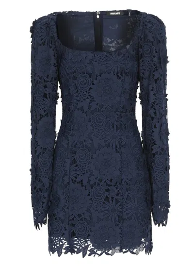 Rotate Birger Christensen Intricate Lace Dress With Wide Neckline In Blue