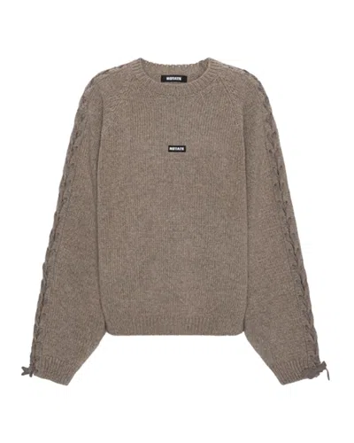 Rotate Birger Christensen Intricate Lace-up Knitted Sweater In Muted Taupe In Brown