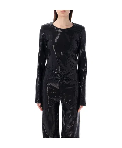 Rotate Birger Christensen Ivonka Glitter Blouse With Bare Back In Black