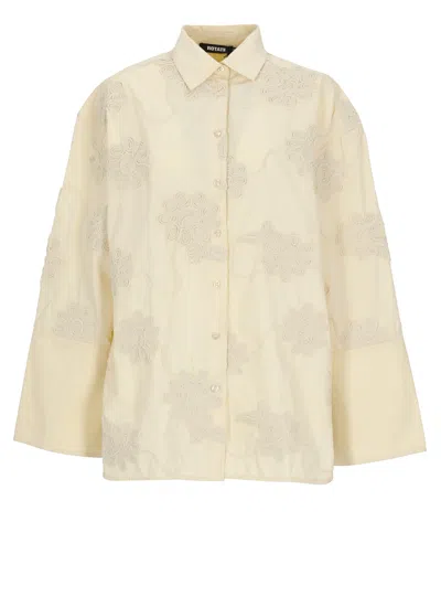 Rotate Birger Christensen Ivory Flower Floral Embossed Shirt In Neutral