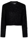 Rotate Birger Christensen Rotate Cropped Sequin Bouclé Jacket With Trimming And Collarless Design In Black