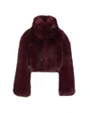 Rotate Birger Christensen Bordeaux Cropped Fur Jacket With Concealed Front Closure In Faux-fur Woman In Red