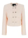 Rotate Birger Christensen Rotate Pink Cropped Jacket With Jewel Buttons In Tweed Woman In Fairy Tale