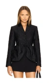 Rotate Birger Christensen Jacquard Draped Blazer In Black