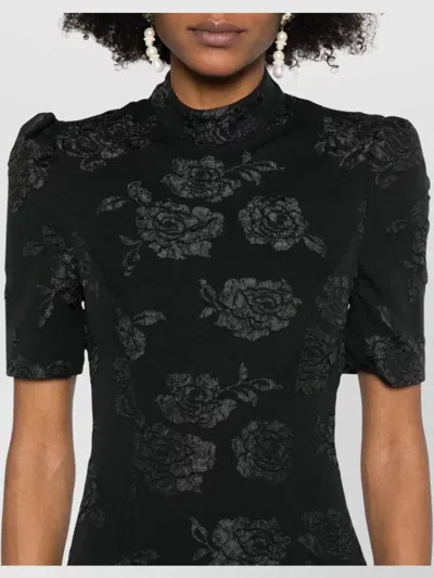 Rotate Birger Christensen Jacquard Floral Midi Dress In Brown