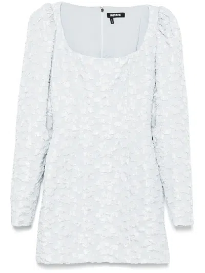 Rotate Birger Christensen Jacquard Long-sleeve Mini Dress In 蓝色