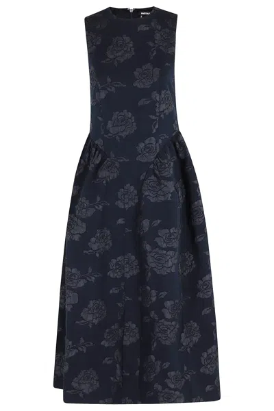 Rotate Birger Christensen Floral-jacquard Midi Dress In Black