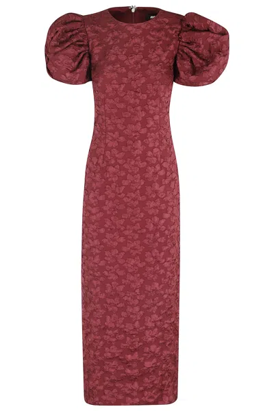 Rotate Birger Christensen Jacquard Midi Puffy Dress In Burgundy