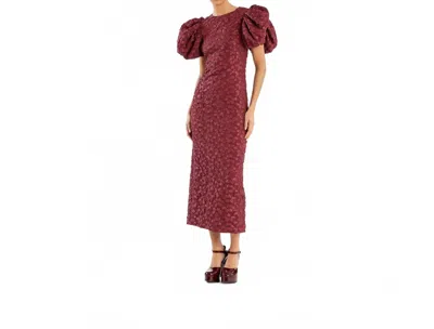 ROTATE BIRGER CHRISTENSEN JACQUARD MIDI PUFFY DRESS IN BURGUNDY