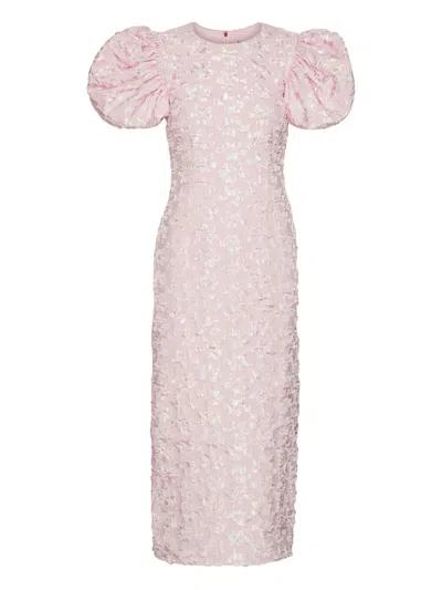 Rotate Birger Christensen Jacquard Midi Puffy Dress In Pink