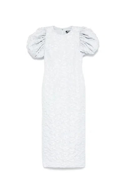Rotate Birger Christensen Jacquard Midi Puffy Dress In White