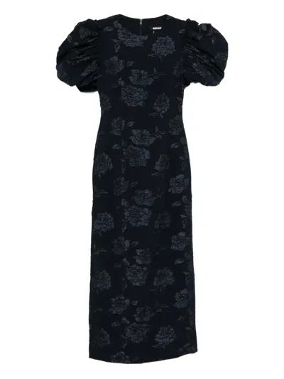 Rotate Birger Christensen Jacquard Puff Maxi Dress In Black