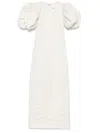 Rotate Birger Christensen Jacquard Puff-sleeve Midi Dress In 中性色