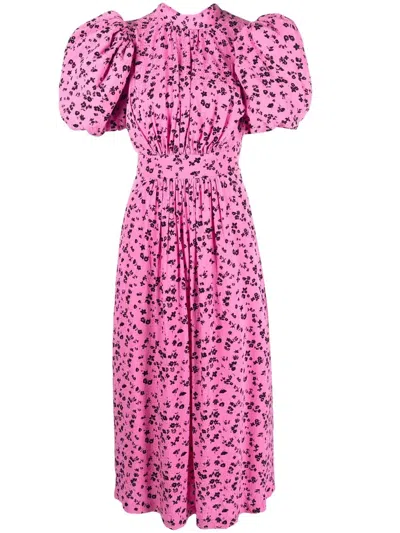 ROTATE BIRGER CHRISTENSEN JACQUARD PUFF-SLEEVE MIDI DRESS