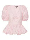 Rotate Birger Christensen Jacquard Puff Sleeve Top In Pink