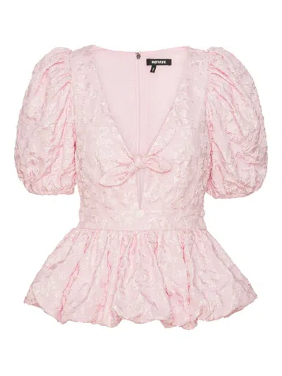Rotate Birger Christensen Jacquard Puff Sleeve Top In Pink