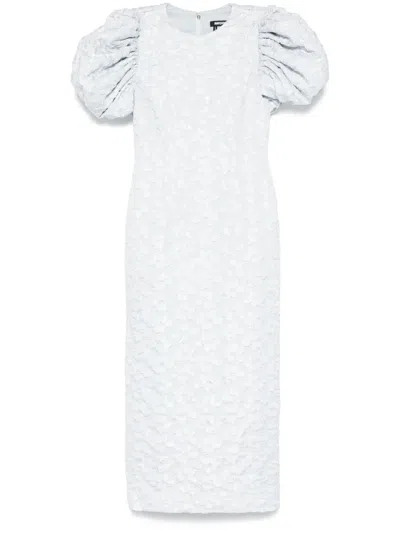 Rotate Birger Christensen Jacquard Puffy Midi Dress In Blue