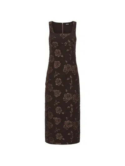 Rotate Birger Christensen Rotate Floral Jacquard Sleeveless Midi Dress With Square Neckline In Brown