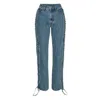 Rotate Birger Christensen Jeans Laced Straight Leg Blue Denim In Blue