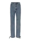 Rotate Birger Christensen Laced Straight Leg Blue Denim Jeans In Blue
