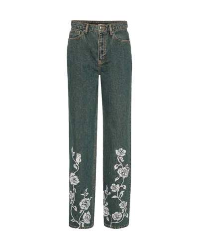 Rotate Birger Christensen Jeans Gamba Dritta Con Ricami In 3048