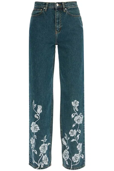 Rotate Birger Christensen Jeans In Denim Steel With Floral Details In Blue