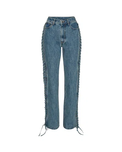 ROTATE BIRGER CHRISTENSEN JEANS LACED STRAIGHT LEG BLUE DENIM