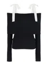Rotate Birger Christensen Off-shoulder Top With Tied Bow Straps In Black