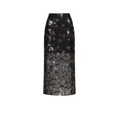 Rotate Birger Christensen Jupe Crayon À Dentelle Et Pailettes In Black