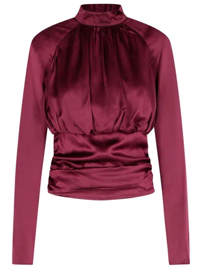 ROTATE BIRGER CHRISTENSEN ROTATE BIRGER CHRISTENSEN 'KALA' BURGUNDY SILK BLOUSE