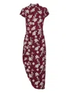 Rotate Birger Christensen Rotate Asymmetric Red Dress With Floral Embroidery And Short Sleeves