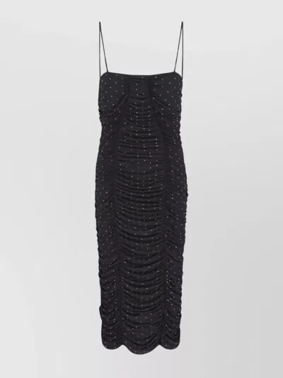 ROTATE BIRGER CHRISTENSEN KNEE LENGTH DRESS WITH RUCHING AND SPAGHETTI STRAPS