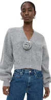 Rotate Birger Christensen Rotate Sunday Floral-embellished Knitted Cardigan In Grey Melange
