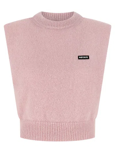 Rotate Birger Christensen Knit Cropped Vest In Pink