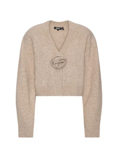 Rotate Birger Christensen Knit Flower Cardigan Beige In Brown