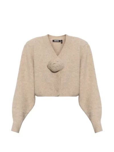 Rotate Birger Christensen Knit Flower Cardigan Beige In Neutral