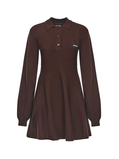 Rotate Birger Christensen Rotate Knit Polo Dress In Brown