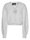 Rotate Birger Christensen Cropped Alpaca And Wool Cardigan With V-neck In Gray