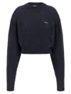 Rotate Birger Christensen Crew Neck Cropped Knit Puff Sweater In Black