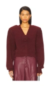 Rotate Birger Christensen Rose-embellished Puff-sleeve Cardigan In Burgundy